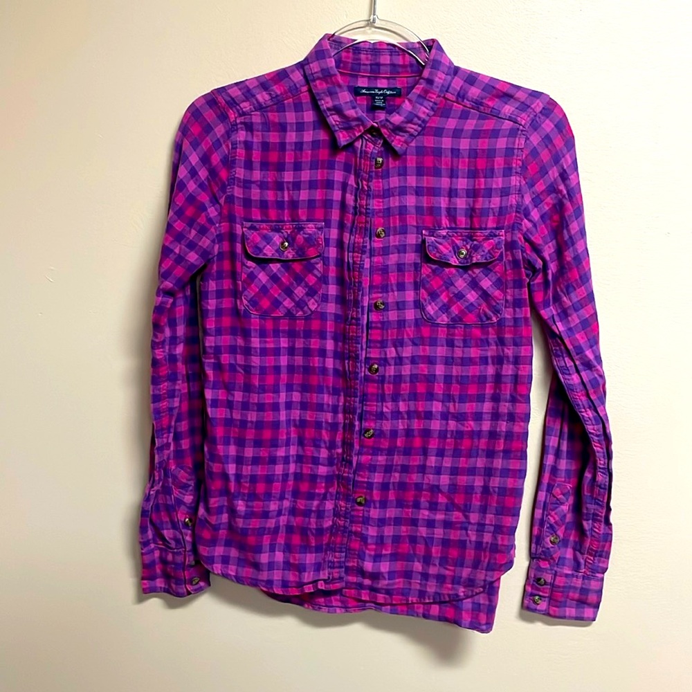 American Eagle Pink and Purple Plaid XS